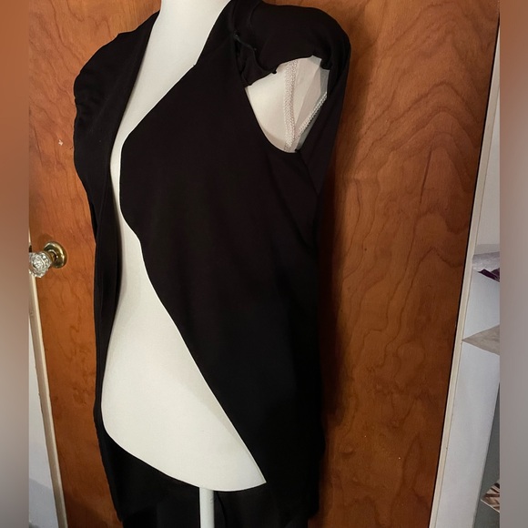 Women's Black Long Cape Cloak Open Slit Sleeve With Inner Vest Jacket - Picture 5 of 5